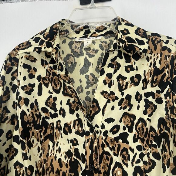 Giorgio Saint Angelo Womens Leopard Print Peplum Top Button Up Bubble Hem Size S - Picture 2 of 11